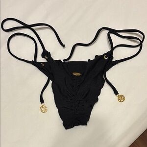 Luli Fama Black Mambo Seamless Ruched Back Brazilian Tie Side Bottom